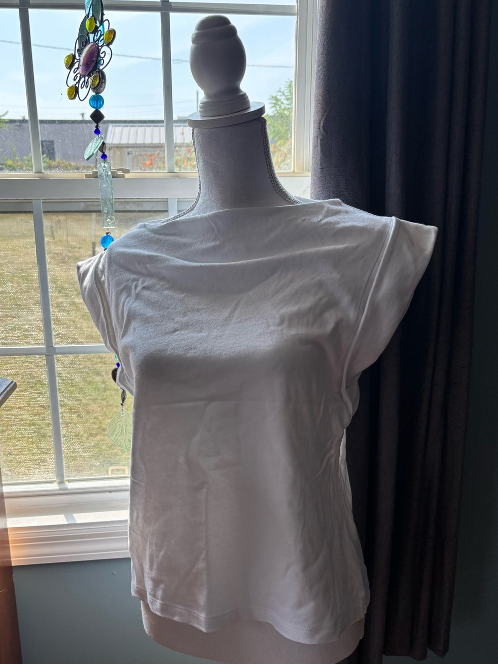Women's White Cap-Sleeve Crewneck Tee